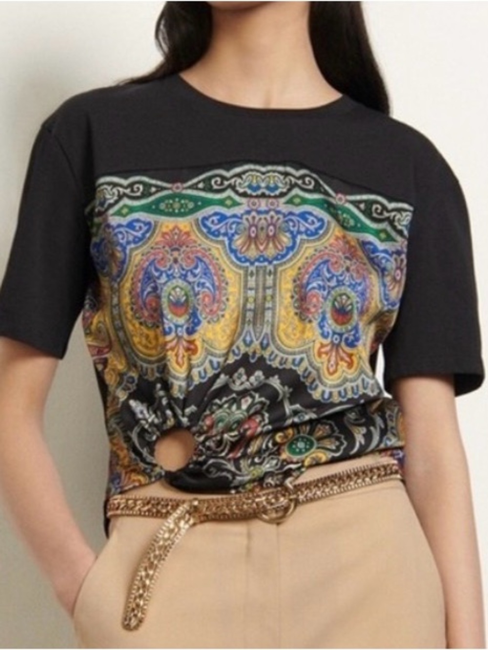 Sandro Rayi T-Shirt Scarf Print Black Short-Sleeve Tee Size Small